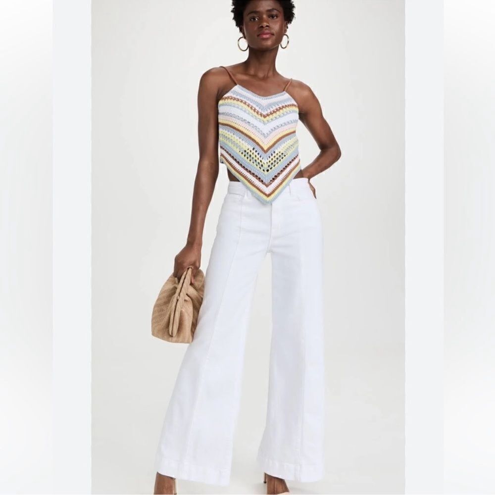 L’Agence Sandy High Rise Seam Detail Wide Leg Jeans in Blanc